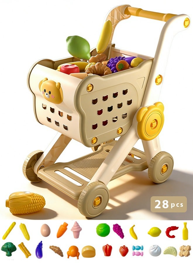 skisopet Kids Shopping Cart,Kids Kitchen Toys Set - 28 PCS Durable Pretend Play Kitchen Toys for Toddler,toys for girls Play House Kitchen Toys For Kids,With fruit and vegetable and snack box,Shopping Cart Toy for Girls Boys Ages 3 4 5 6 7 8 Years Old - Image 1